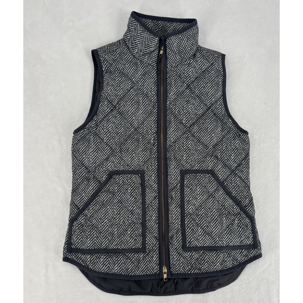 J. Crew Factory Navy and White Herringbone Quilted Vest